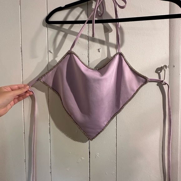 AKIRA Light purple Rhinestone trim halter top - Picture 1 of 5